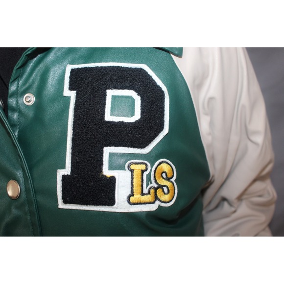 Fashion Nova Green Faux Leather Varsity Jacket Letterman Style Small - Picture 6 of 9